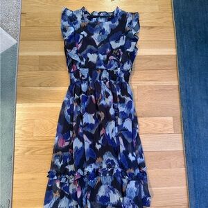 Aqua Vibrant Blue and Pink Midi Dress